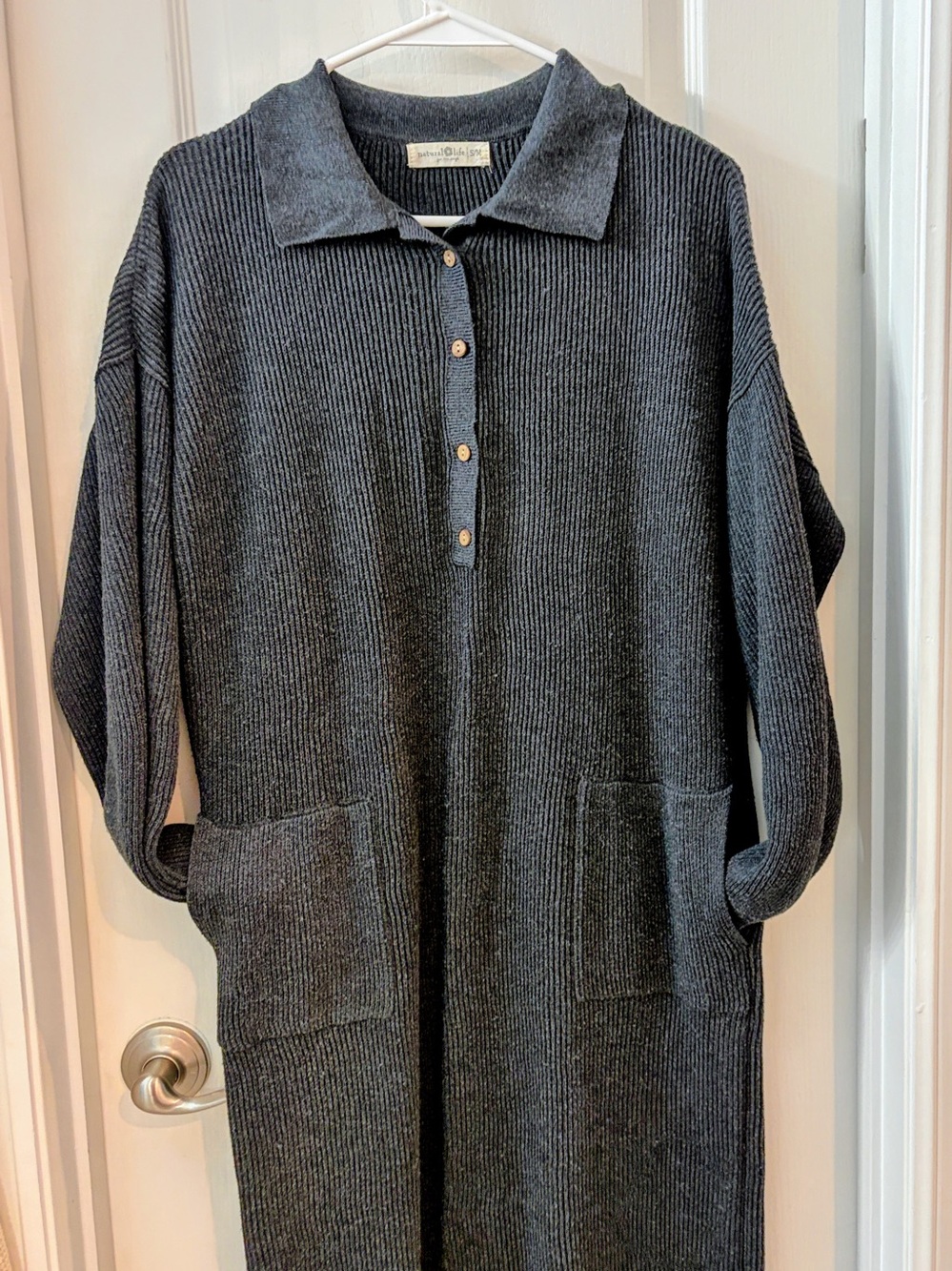 NATURAL LIFE dark gray Ribbed Sweater Dress size small/medium with callout